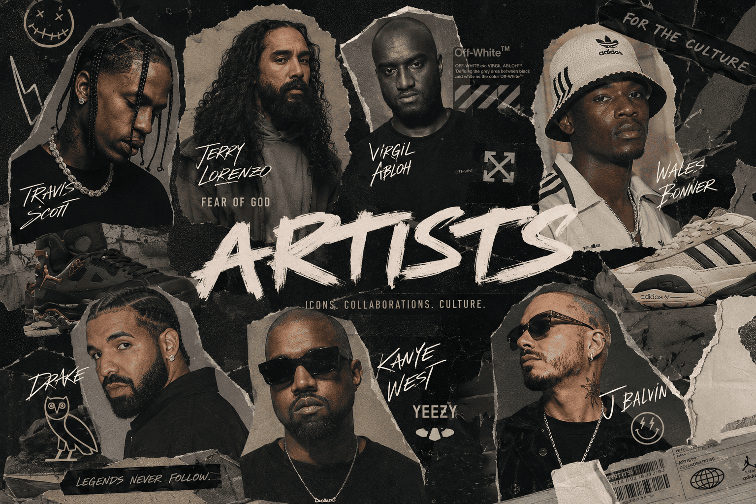 Artists Sneaker Kollaborationen Kategoriebild mit exklusiven Nike, Jordan, adidas und Designer-Sneakern von Künstlern und Modeikonen
