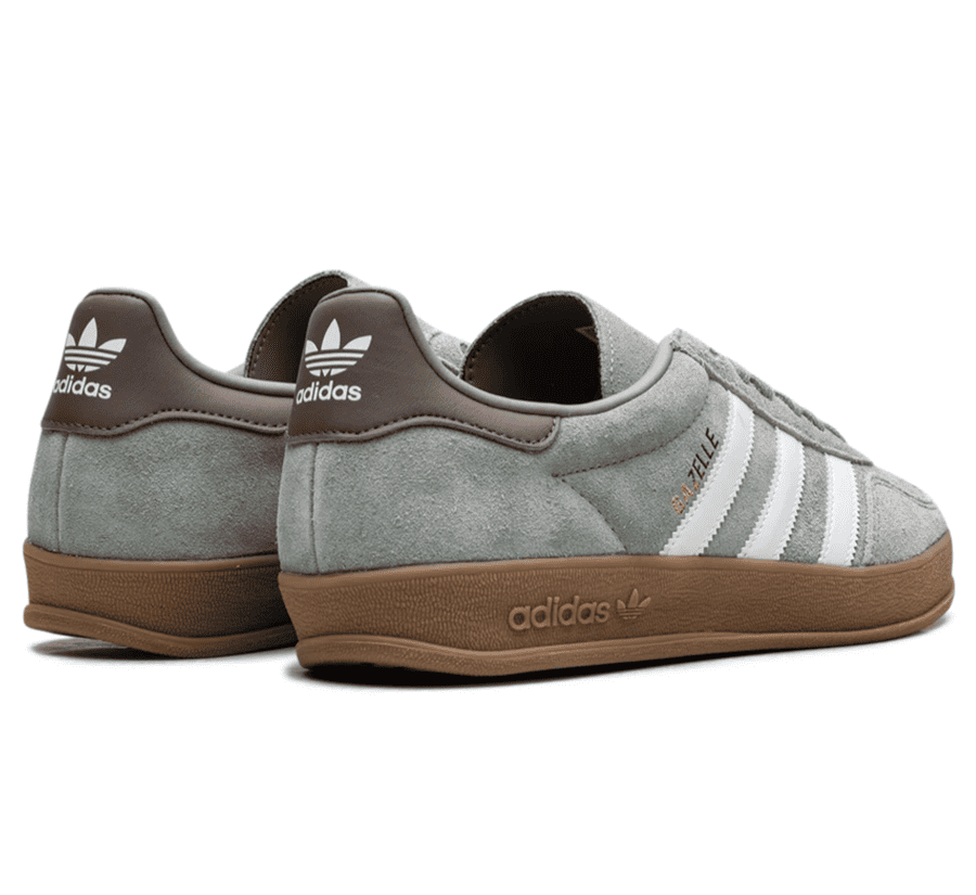 adidas Gazelle Indoor Silver Pebble Silver Green JI3526 Paar von hinten mit farblich abgestimmter Fersenkappe