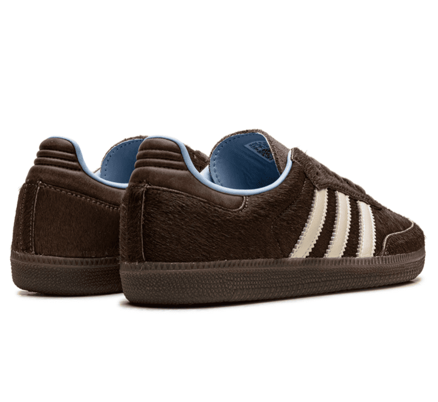 adidas Samba OG Brown Pony Hair KI2515 Damen Paar hinten mit adidas Trefoil