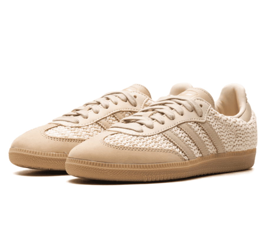 Adidas Samba Crochet Sand Strata Seitenansicht mit Three Stripes
