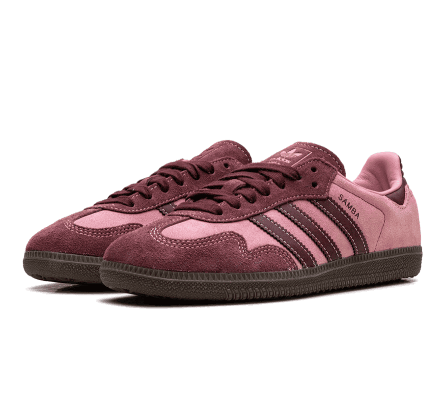 Adidas Samba Pink Spark Shadow Red Seitenansicht mit Three Stripes