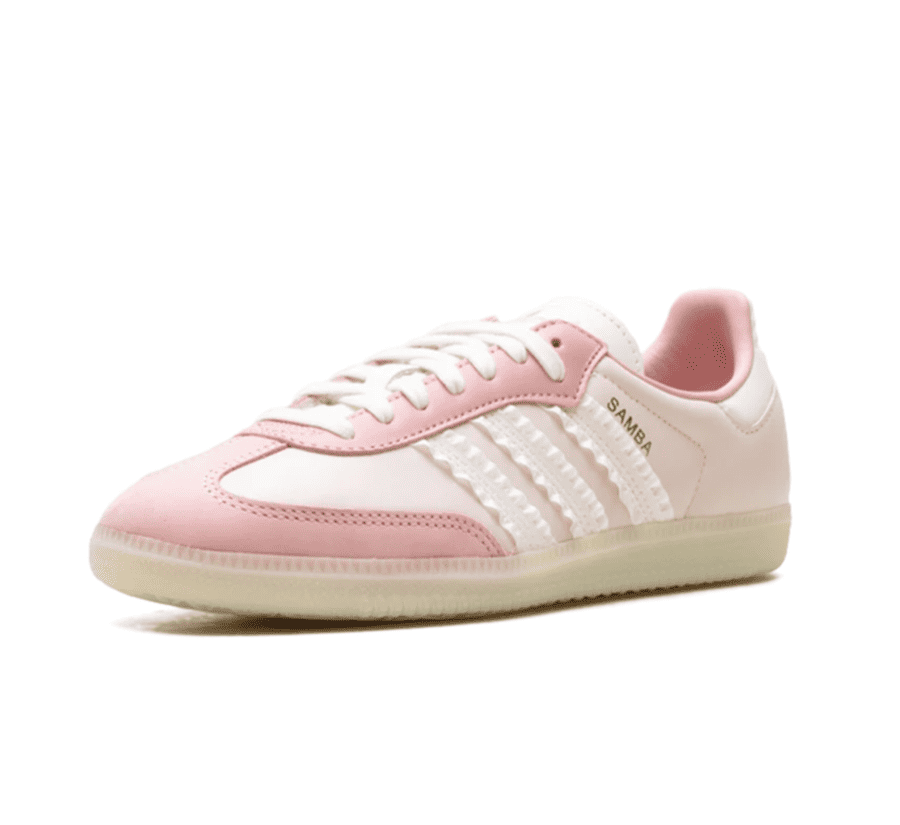 adidas Samba Ruffle Stripes Pack Wonder Mauve JR8830 einzelner Sneaker seitlich mit Ruffle-Details