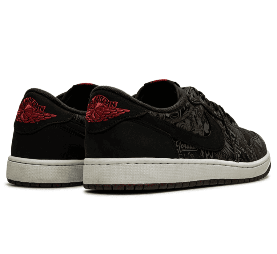 Air Jordan 1 Low OG Laser IV6750-001 Paar hinten mit roten Branding-Details