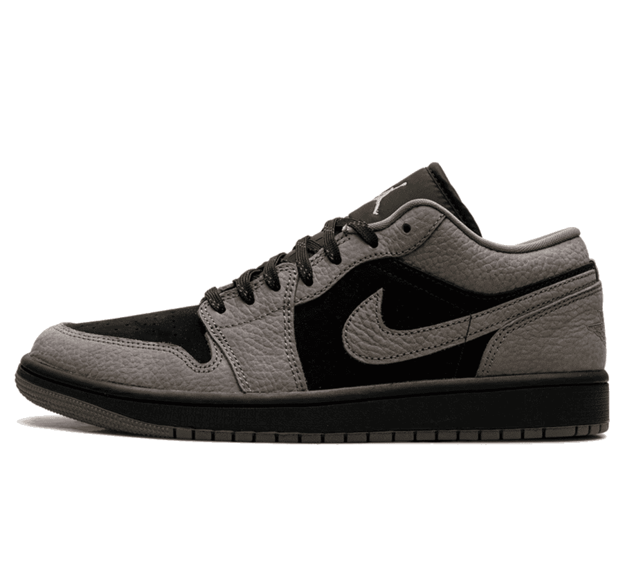 Air Jordan 1 Low SE Black Light Wild Mango Olive Grey Sneaker Paar von vorne in Schwarz und Olivgrau