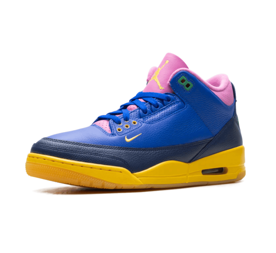 Air Jordan 3 Brazil IV4871-400 einzelner Schuh seitlich mit hochwertigem Leder und sichtbarer Nike Air-Dämpfung