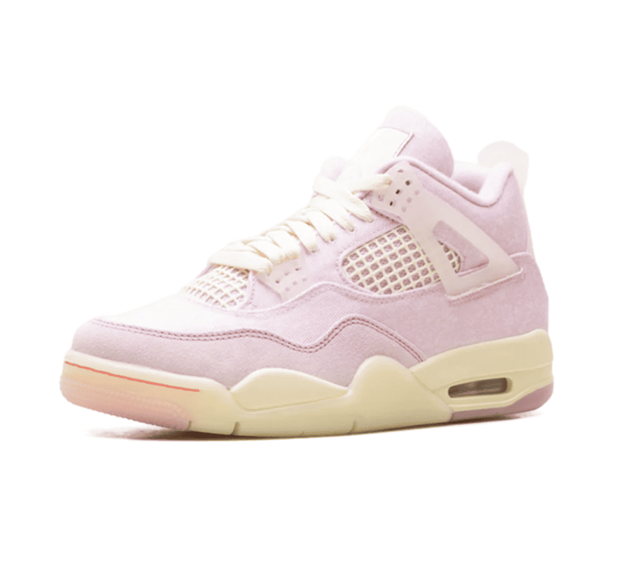Air Jordan 4 Retro Pearl Pink Iced Carmine einzelner Schuh seitlich mit sichtbarer Air-Dämpfung