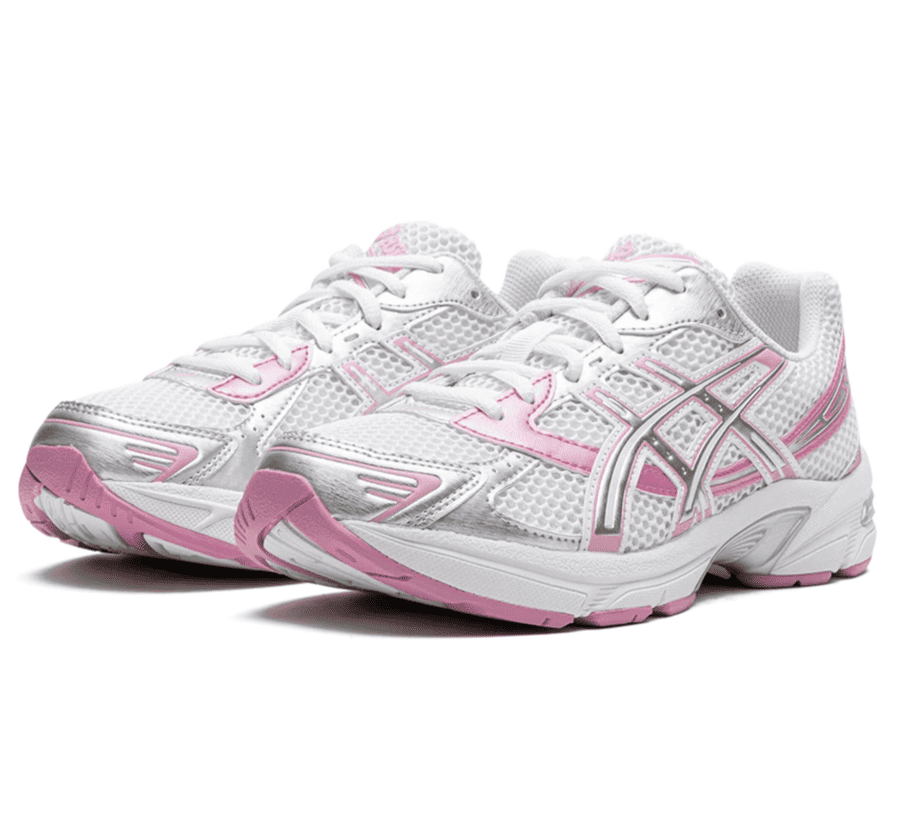 ASICS GEL-1130 White Silver Pink 1202A507-100 seitliche Ansicht mit silbernen Overlays und ASICS Tiger Stripes