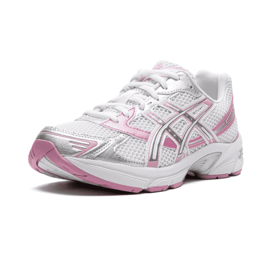 ASICS GEL-1130 White Silver Pink 1202A507-100 einzelner Sneaker seitlich mit weißem Mesh und silbernen Details