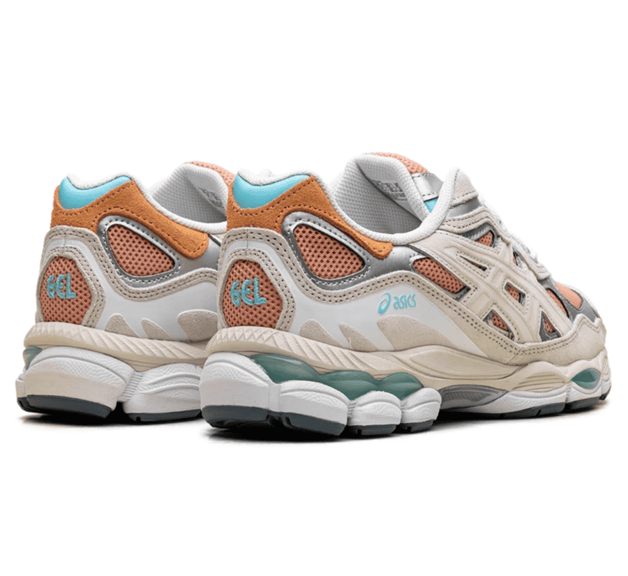 ASICS GEL-NYC Terracotta Cream 1203A383-600 Paar hinten mit Terracotta Fersenbereich und türkisen Details