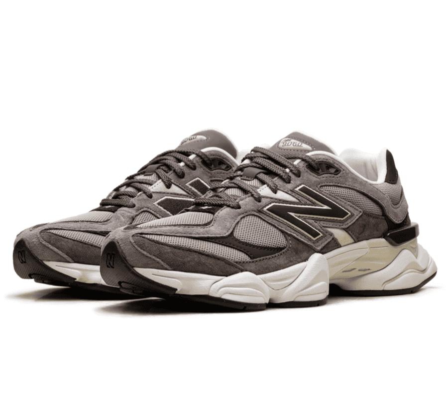 New Balance 9060 Thunder Brown Seitenansicht mit braunen Premium-Overlays und großem N Logo