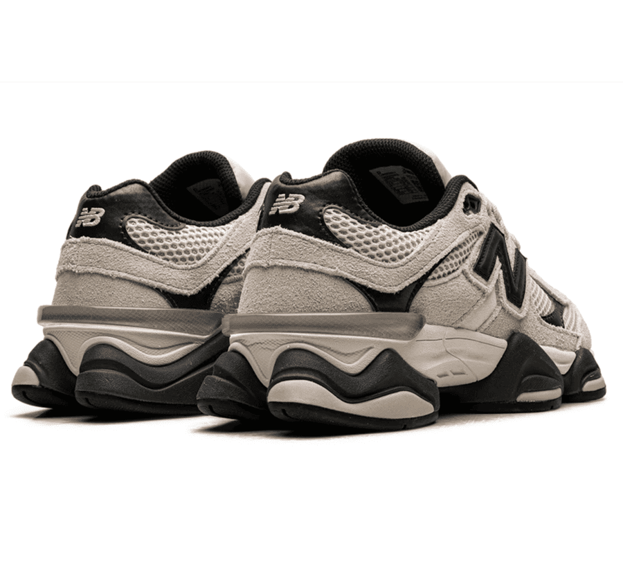 New Balance 9060 Timberwolf Black Cement U90606H1 Paar hinten mit transparentem Fersenelement