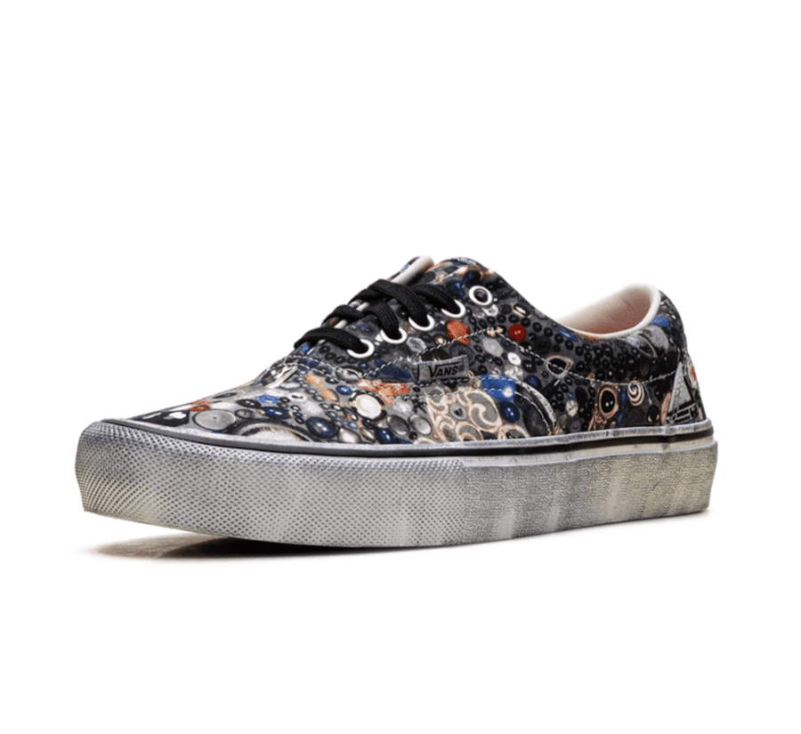 Vans Era Supreme x Mike Kelley Grey VN00110ABLU einzelner Schuh seitlich mit grafischem Upper