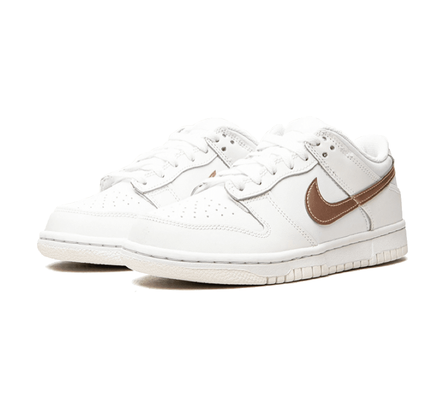 Nike Dunk Low White Pink Bronze Swoosh Paar beide Seite