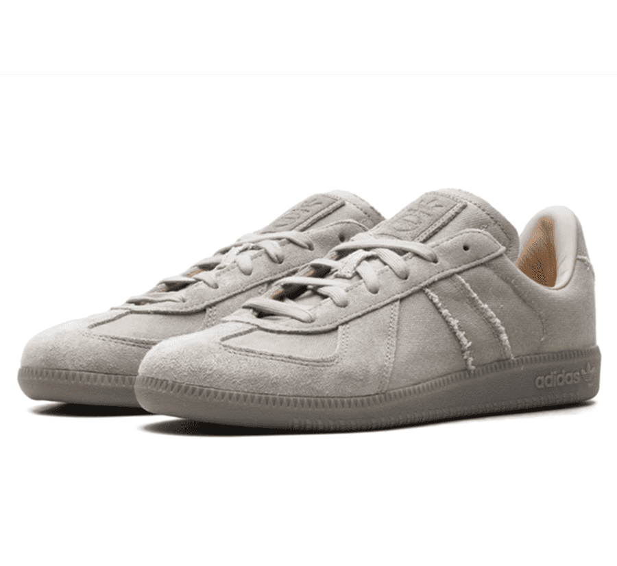 Adidas BW Army Silver Pebble Seitenansicht mit hellem Leder und silbernen Details