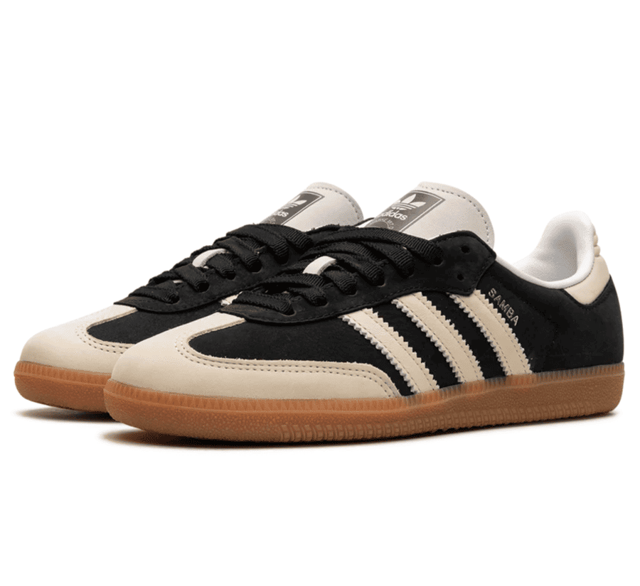 adidas Samba OG Core Black Wonder White Damen IE5836 seitliche Ansicht mit weißen 3-Streifen