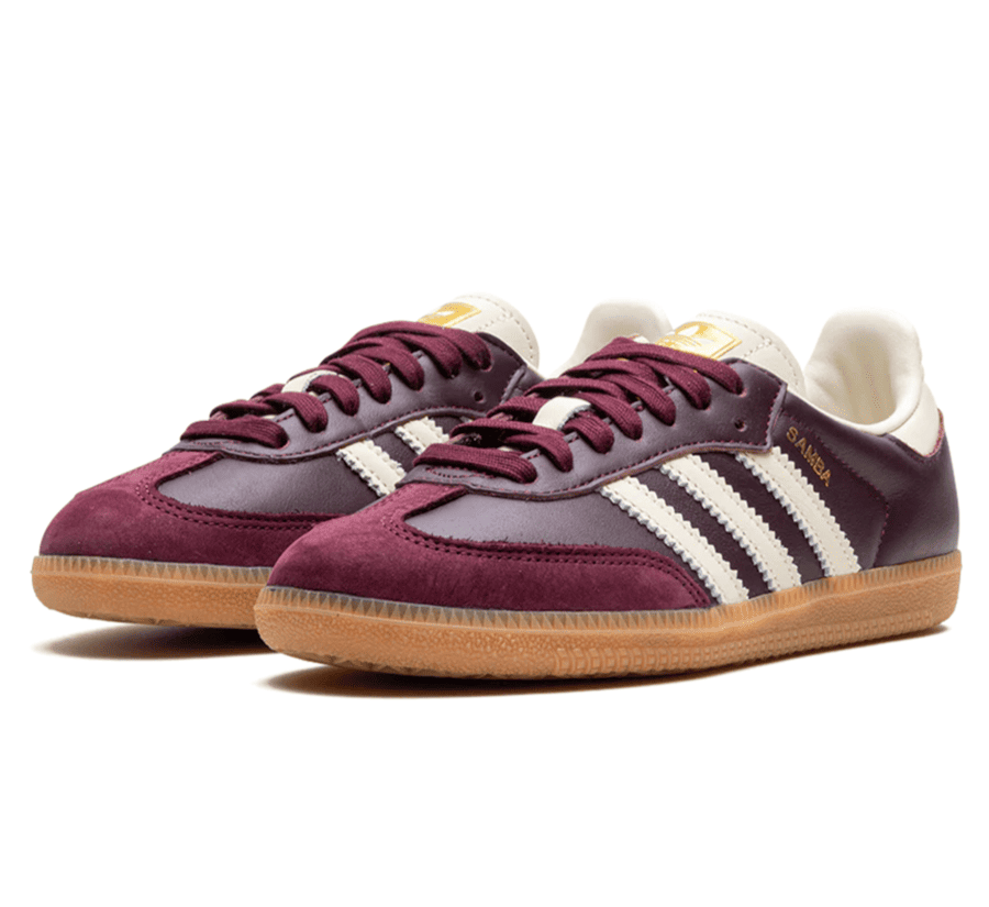 Adidas Samba Maroon Cream White Seitenansicht mit Three Stripes