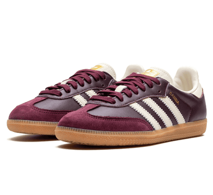 Adidas Samba Maroon Cream White Seitenansicht mit Three Stripes
