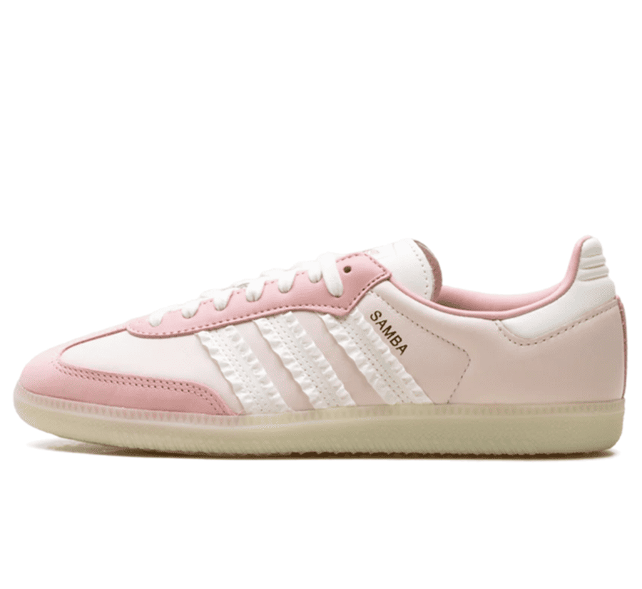 adidas Samba Ruffle Stripes Pack Wonder Mauve JR8830 Damen Sneaker Paar von vorne in Rosé und Off White
