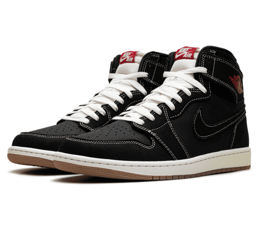 Air Jordan 1 High OG Flight Club Seitenansicht mit gewebtem Obermaterial und rotem Wings Logo