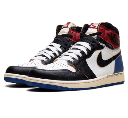 Air Jordan 1 High OG SP Fragment Union LA Varsity Red Seitenansicht mit Stitching