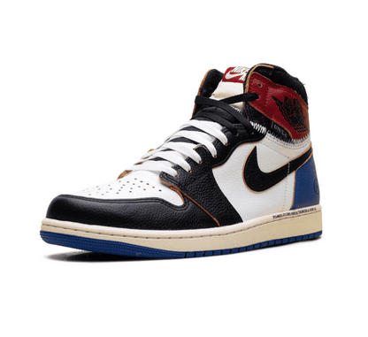Air Jordan 1 High OG SP Fragment Union LA Varsity Red einzelner Sneaker seitlich