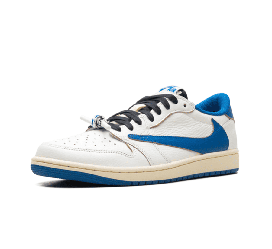 Air Jordan 1 Low OG SP x Travis Scott x Fragment Sail Military Blue einzelner Sneaker seitlich
