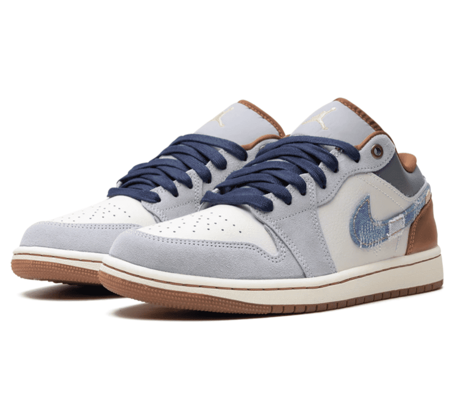 Air Jordan 1 Low Repaired Denim FZ5042-041 seitliche Ansicht mit Denim Swoosh