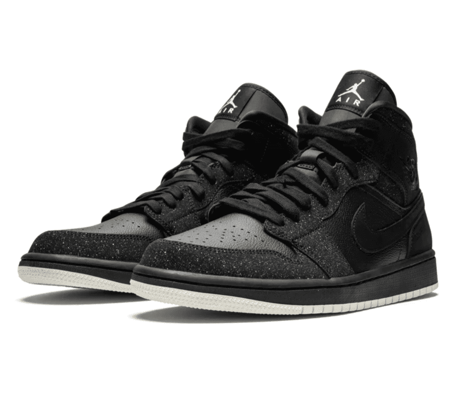 Air Jordan 1 Mid Glitter Black Damen BQ6472-001 seitliche Ansicht mit glitzernden schwarzen Overlays