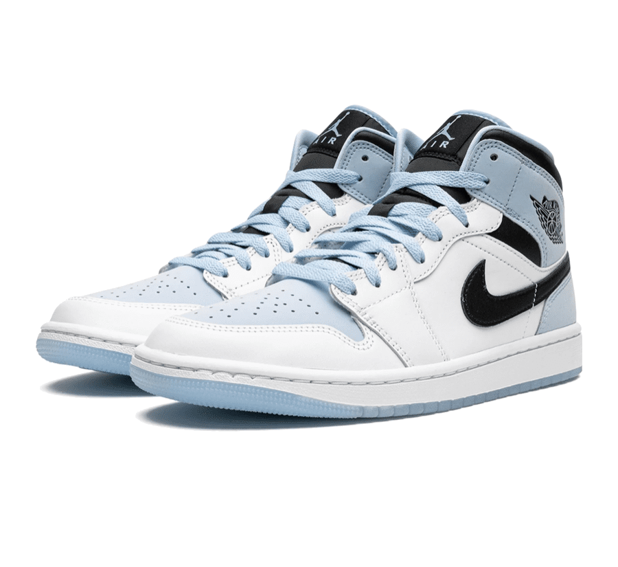 Air Jordan 1 Mid Ice Blue Black Paar beide Seite