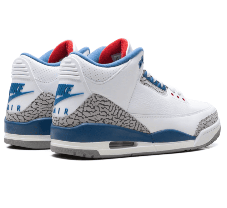 Air Jordan 3 True Blue Paar hinten mit Nike Air Branding