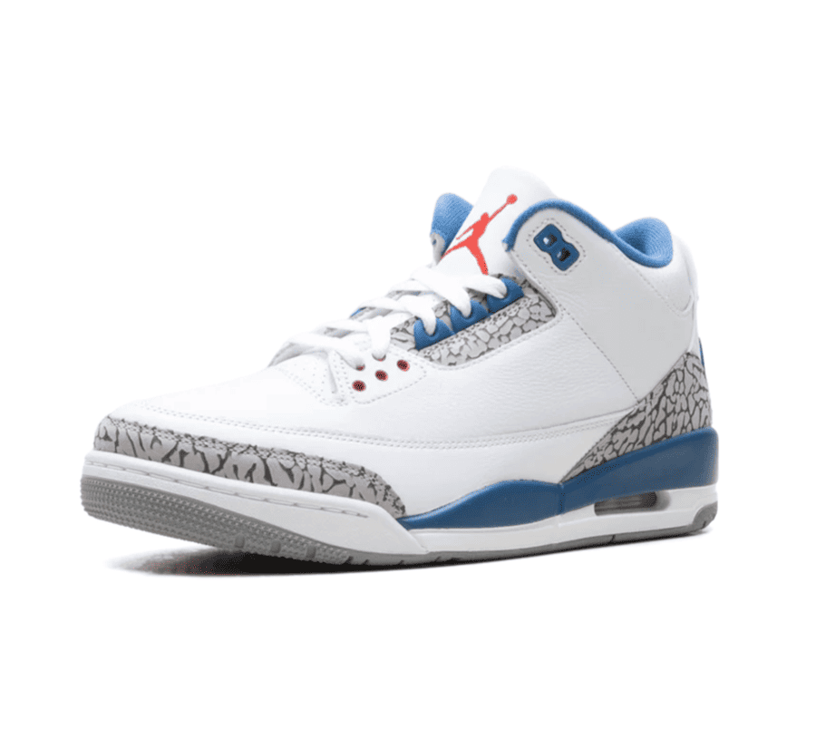 Air Jordan 3 True Blue einzelner Schuh seitlich