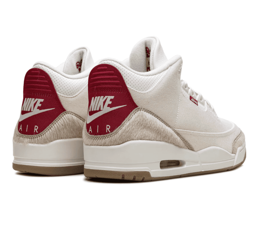 Air Jordan 3 x Levi’s Lunar New Year Sneaker Paar hinten mit Nike Air Logo