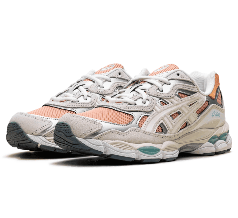 ASICS GEL-NYC Terracotta Cream 1203A383-600 Seitenansicht mit Terracotta Mesh türkisen Akzenten und mehrlagigem Upper