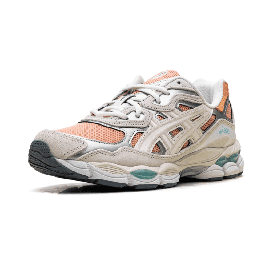 ASICS GEL-NYC Terracotta Cream 1203A383-600 einzelner Schuh seitlich mit Mesh Upper ASICS Tiger Stripes und GEL Mittelsohle