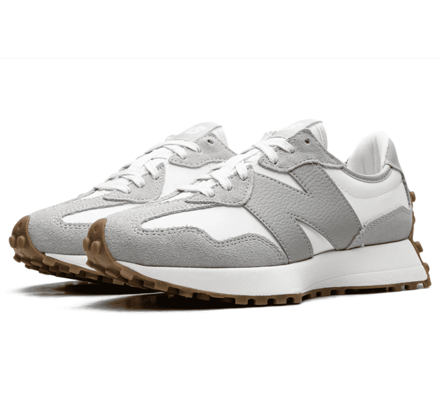 New Balance 327 Raincloud Reflection Damen WS327NKC seitliche Ansicht mit grauem Suede und großem N-Logo