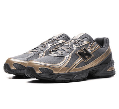 New Balance 740 V2 Gold Cement Seitenansicht mit NB Logo