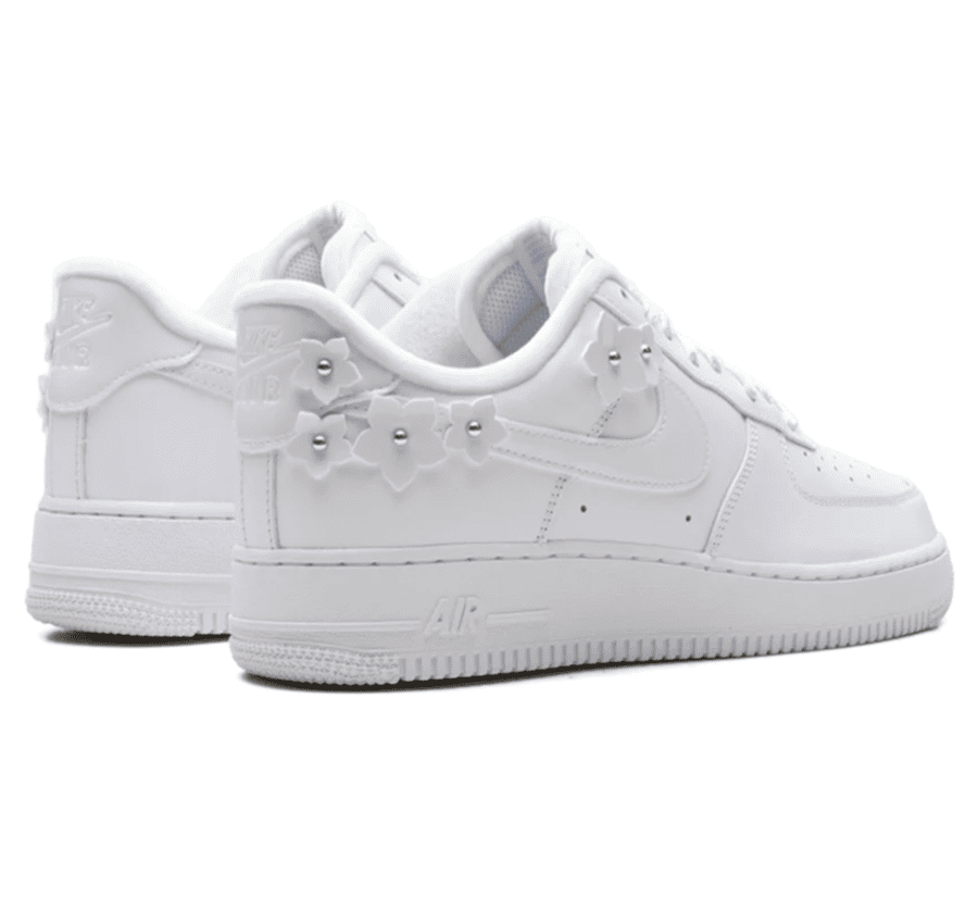 Nike Air Force 1 07 Florette White Wolf Grey Damen IR8637-100 Paar hinten mit Blumen Details