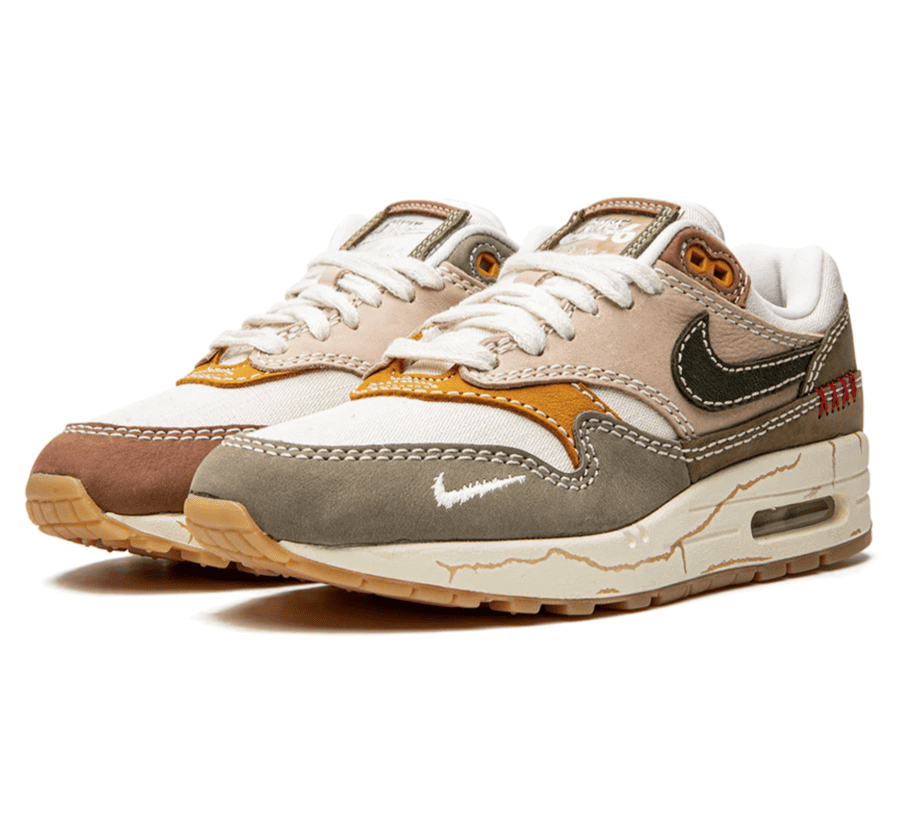 Nike Air Max 1 Wabi-Sabi Seitenansicht mit Patchwork Design