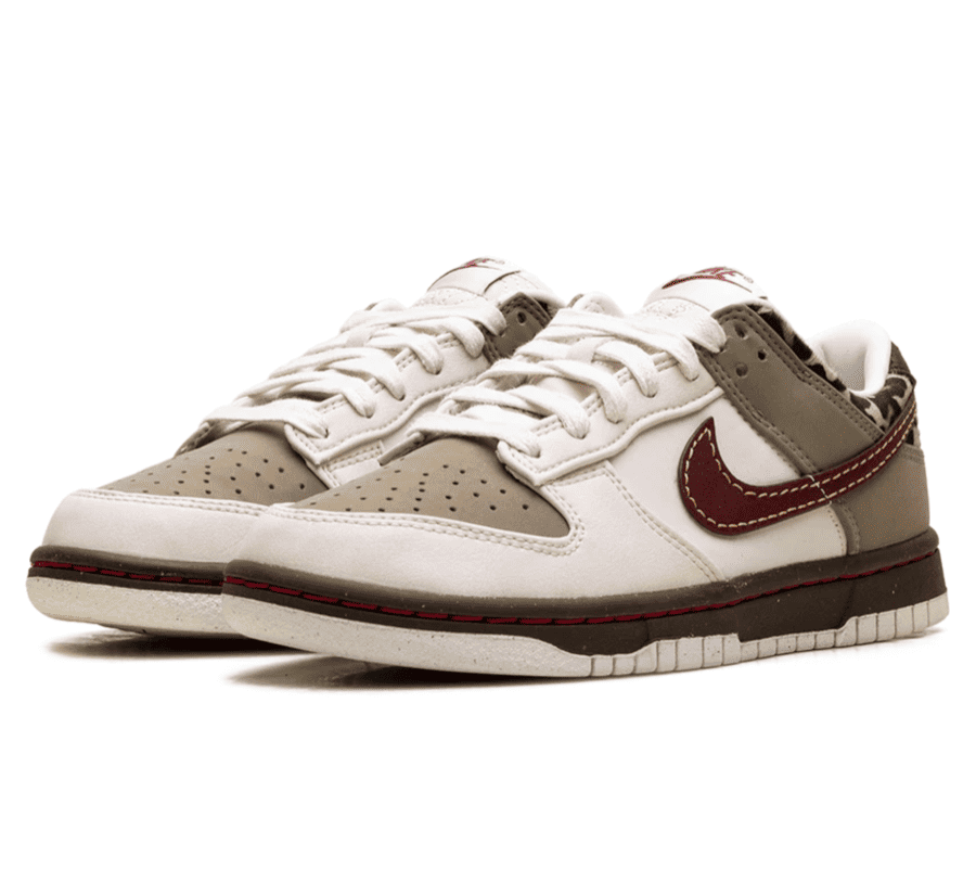 Nike Dunk Low Khaki Leopard W Seitenansicht mit Animal Print Overlays und klassischem Nike Swoosh
