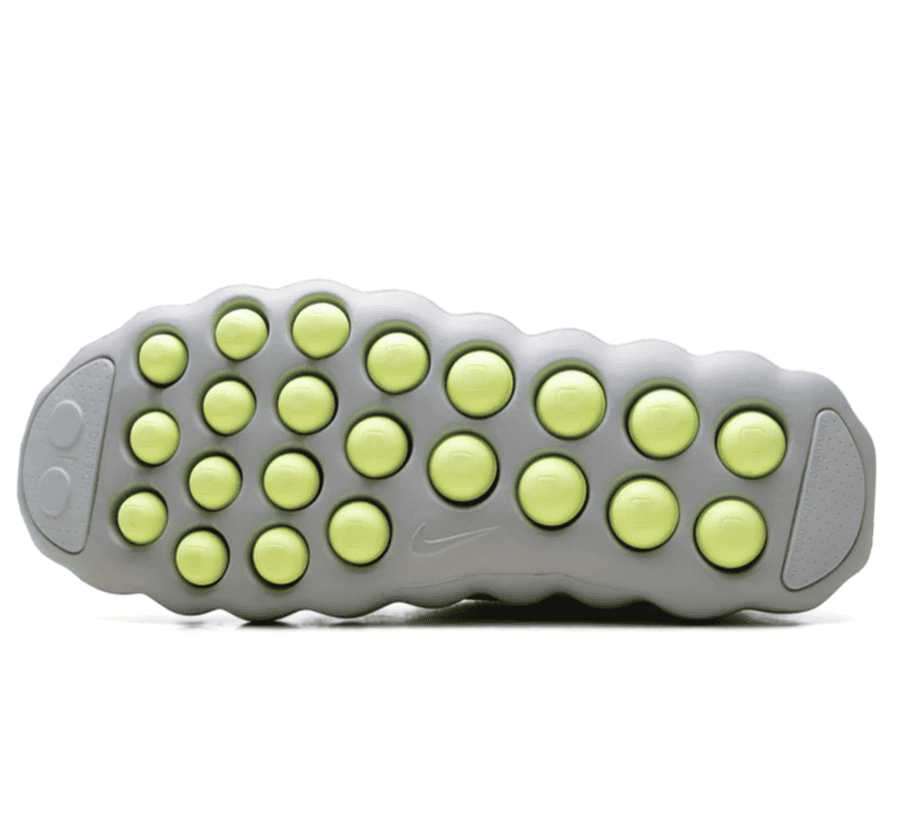 Nike Mind 002 Flyknit White Dark Grey Volt IR2176-100 Outsole unten mit Barely Volt Nodes