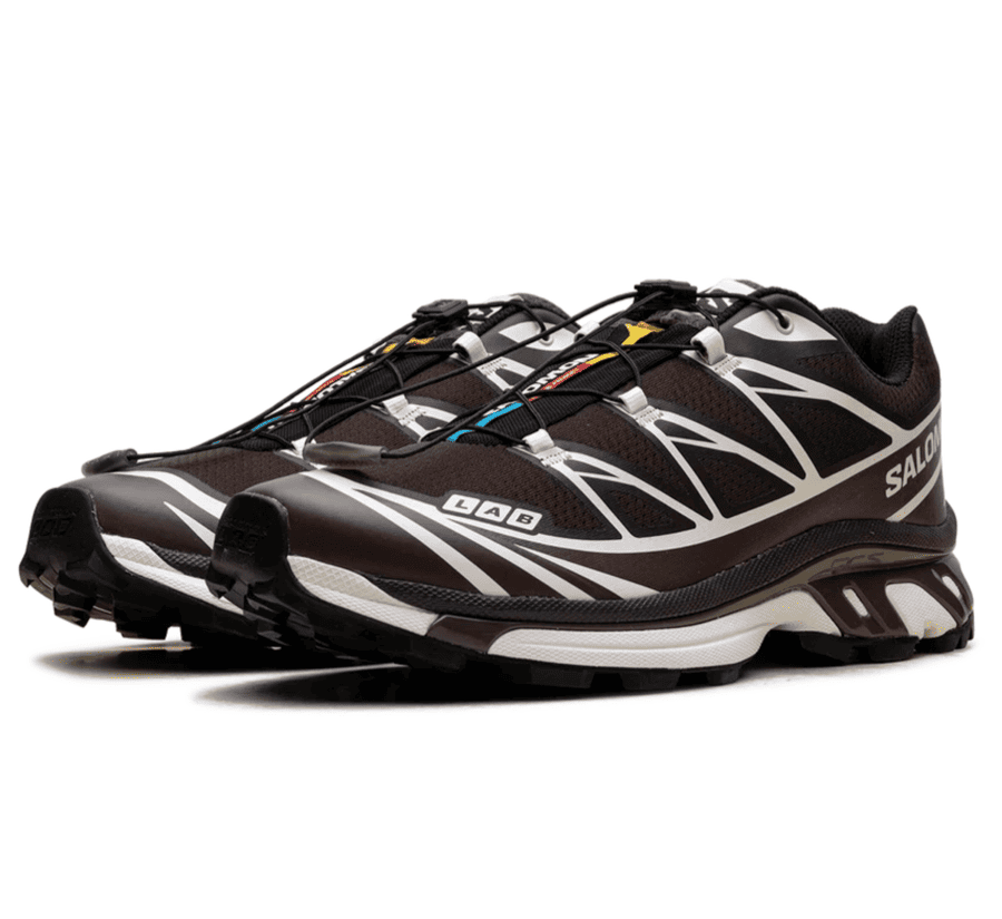 Salomon XT-6 Coffee French Roast L47866100 seitliche Ansicht mit braunem Mesh-Obermaterial und Quicklace-Schnürsystem